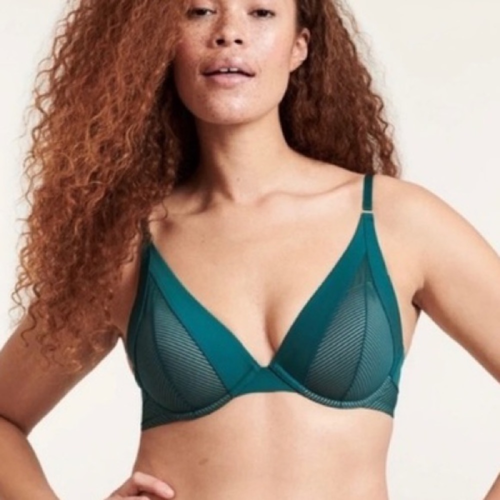 Thirdlove Shadow Stripe Plunge Bra Teal Padded Bra Size 32F
